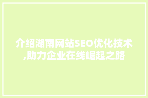 介绍湖南网站SEO优化技术,助力企业在线崛起之路