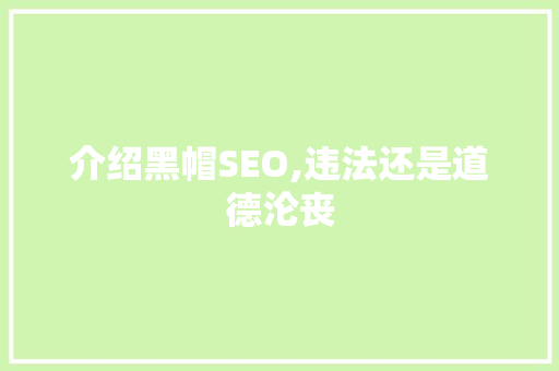 介绍黑帽SEO,违法还是道德沦丧