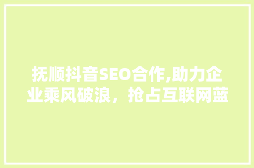 抚顺抖音SEO合作,助力企业乘风破浪，抢占互联网蓝海