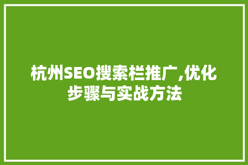 杭州SEO搜索栏推广,优化步骤与实战方法