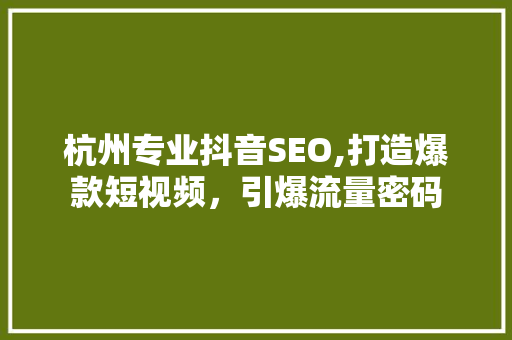 杭州专业抖音SEO,打造爆款短视频，引爆流量密码