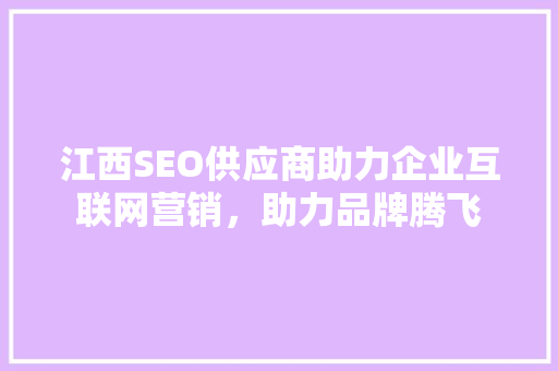 江西SEO供应商助力企业互联网营销，助力品牌腾飞