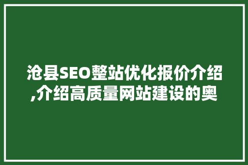 沧县SEO整站优化报价介绍,介绍高质量网站建设的奥秘