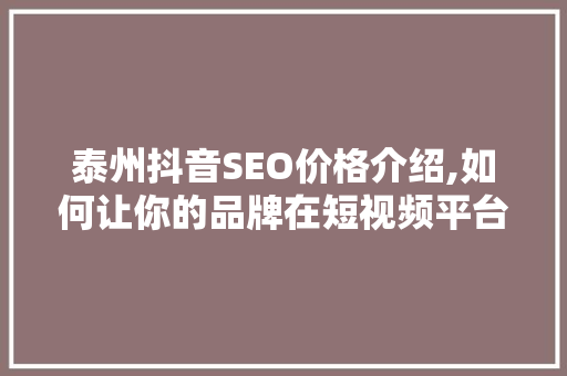 泰州抖音SEO价格介绍,如何让你的品牌在短视频平台脱颖而出