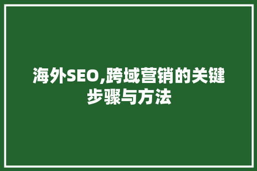 海外SEO,跨域营销的关键步骤与方法