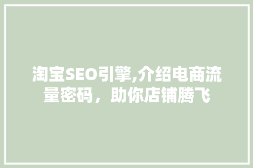 淘宝SEO引擎,介绍电商流量密码，助你店铺腾飞  第1张