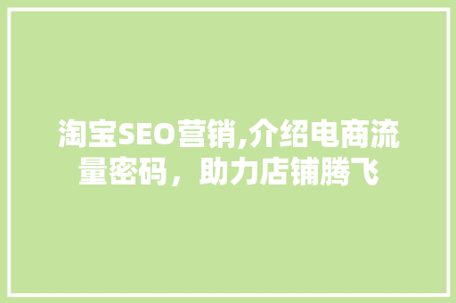淘宝SEO营销,介绍电商流量密码，助力店铺腾飞