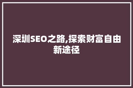 深圳SEO之路,探索财富自由新途径