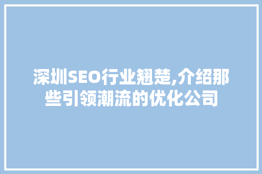 深圳SEO行业翘楚,介绍那些引领潮流的优化公司