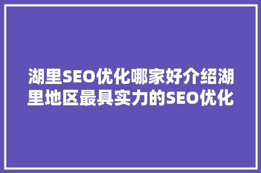湖里SEO优化哪家好介绍湖里地区最具实力的SEO优化服务商