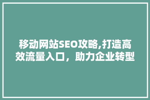 移动网站SEO攻略,打造高效流量入口，助力企业转型升级