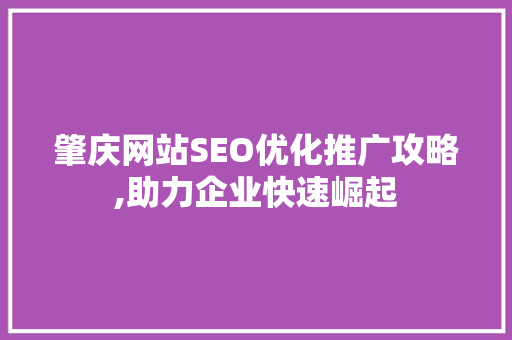 肇庆网站SEO优化推广攻略,助力企业快速崛起