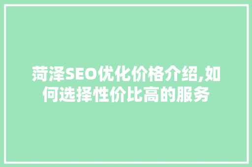菏泽SEO优化价格介绍,如何选择性价比高的服务