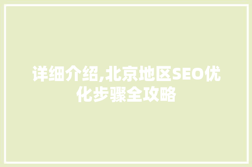 详细介绍,北京地区SEO优化步骤全攻略