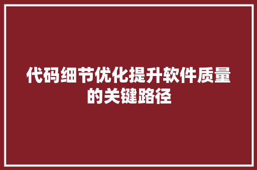 代码细节优化提升软件质量的关键路径