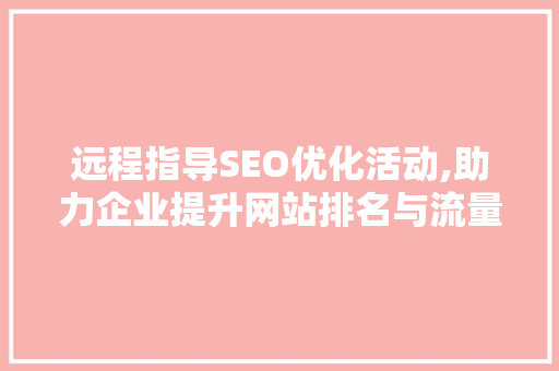 远程指导SEO优化活动,助力企业提升网站排名与流量