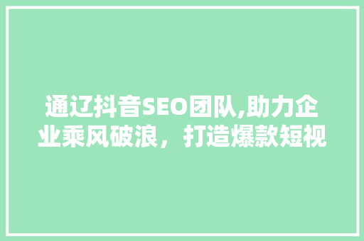 通辽抖音SEO团队,助力企业乘风破浪，打造爆款短视频