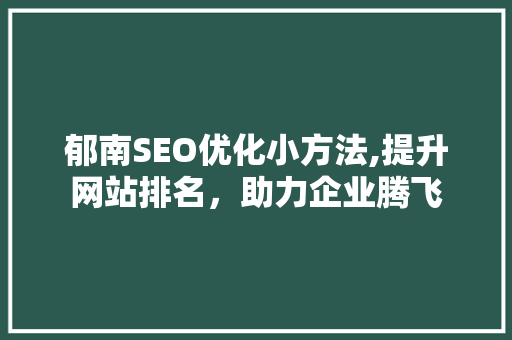 郁南SEO优化小方法,提升网站排名，助力企业腾飞