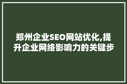 郑州企业SEO网站优化,提升企业网络影响力的关键步骤  第1张