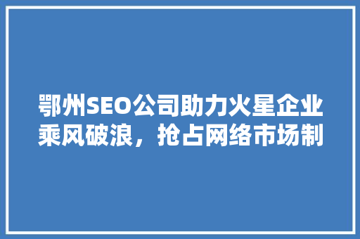鄂州SEO公司助力火星企业乘风破浪，抢占网络市场制高点