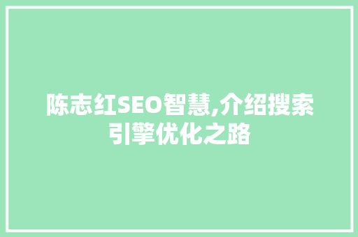 陈志红SEO智慧,介绍搜索引擎优化之路