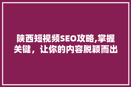 陕西短视频SEO攻略,掌握关键，让你的内容脱颖而出