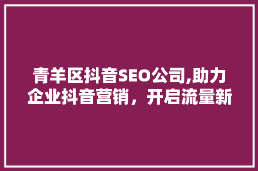 青羊区抖音SEO公司,助力企业抖音营销，开启流量新纪元
