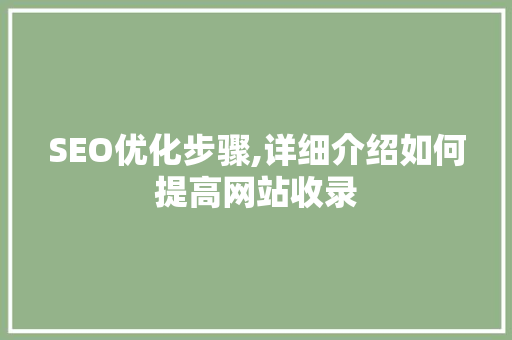 SEO优化步骤,详细介绍如何提高网站收录