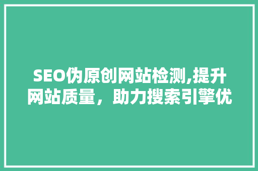 SEO伪原创网站检测,提升网站质量，助力搜索引擎优化