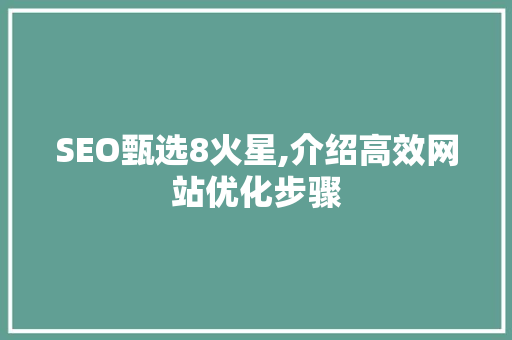 SEO甄选8火星,介绍高效网站优化步骤