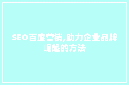 SEO百度营销,助力企业品牌崛起的方法