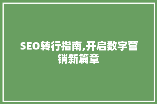 SEO转行指南,开启数字营销新篇章