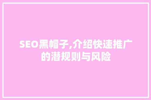 SEO黑帽子,介绍快速推广的潜规则与风险