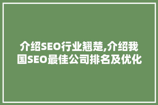 介绍SEO行业翘楚,介绍我国SEO最佳公司排名及优化步骤