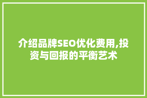 介绍品牌SEO优化费用,投资与回报的平衡艺术