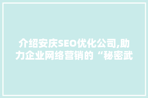 介绍安庆SEO优化公司,助力企业网络营销的“秘密武器”