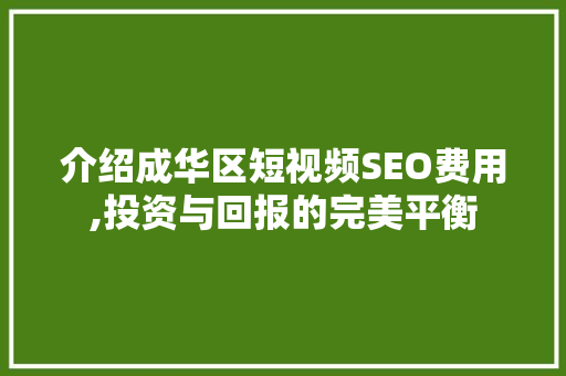 介绍成华区短视频SEO费用,投资与回报的完美平衡