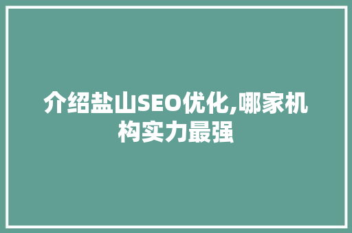 介绍盐山SEO优化,哪家机构实力最强