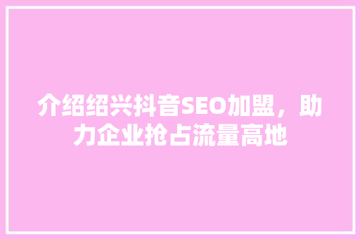 介绍绍兴抖音SEO加盟，助力企业抢占流量高地