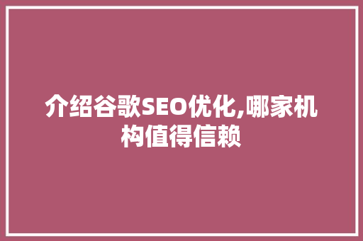 介绍谷歌SEO优化,哪家机构值得信赖