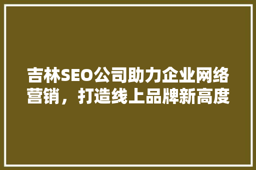 吉林SEO公司助力企业网络营销，打造线上品牌新高度