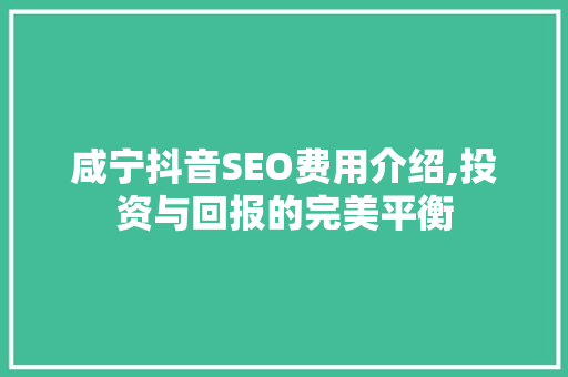 咸宁抖音SEO费用介绍,投资与回报的完美平衡