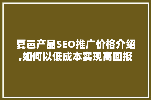 夏邑产品SEO推广价格介绍,如何以低成本实现高回报
