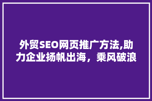 外贸SEO网页推广方法,助力企业扬帆出海，乘风破浪