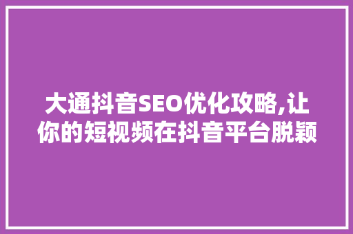 大通抖音SEO优化攻略,让你的短视频在抖音平台脱颖而出
