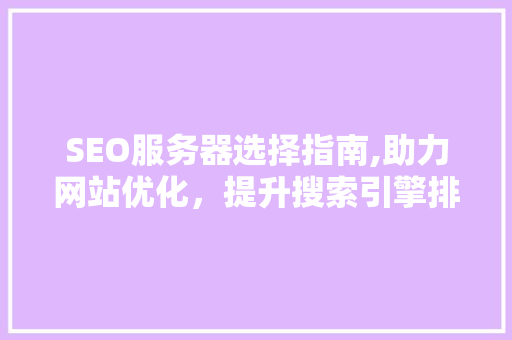 SEO服务器选择指南,助力网站优化，提升搜索引擎排名