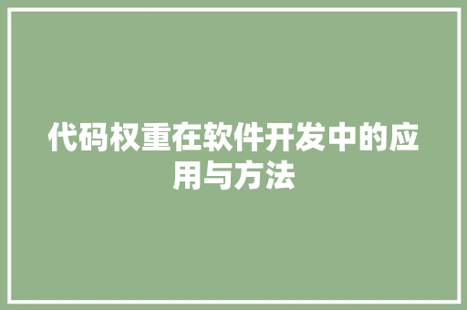 代码权重在软件开发中的应用与方法