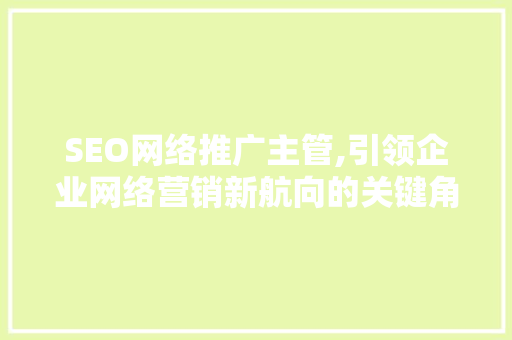 SEO网络推广主管,引领企业网络营销新航向的关键角色