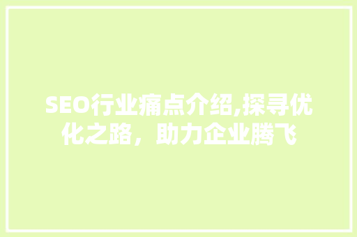 SEO行业痛点介绍,探寻优化之路，助力企业腾飞