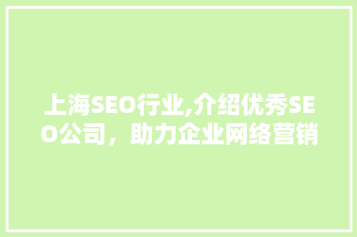 上海SEO行业,介绍优秀SEO公司，助力企业网络营销腾飞